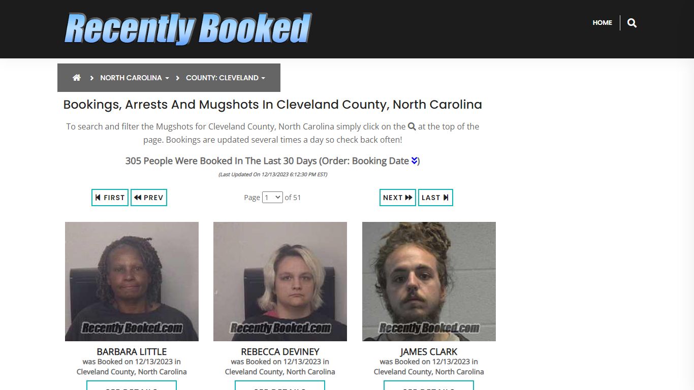 Bookings, Arrests and Mugshots in Cleveland County, North Carolina